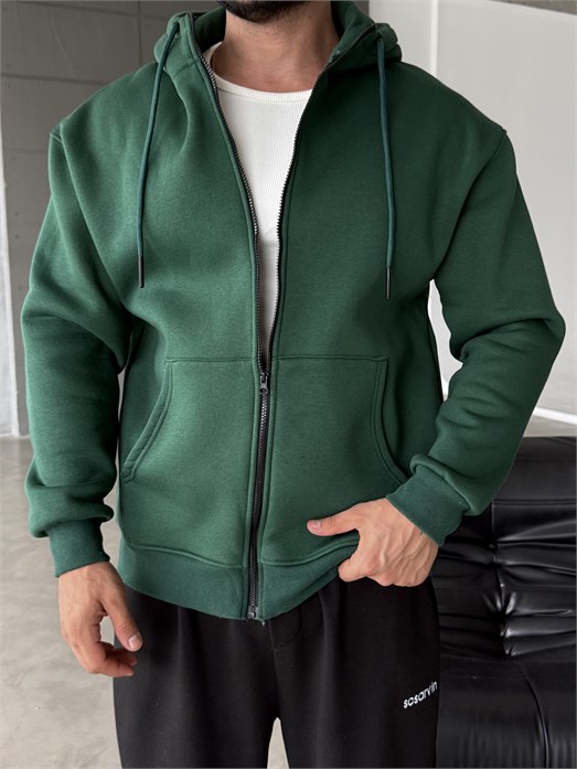 Zümrüt Fermuarlı Kapşonlu 3 İplik Hoodie Model 16