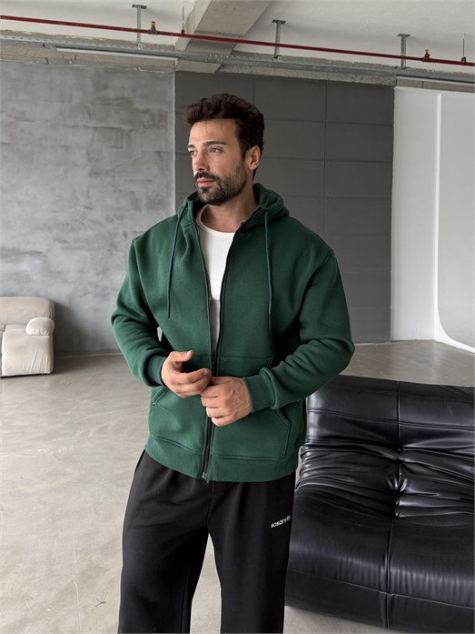 Zümrüt Fermuarlı Kapşonlu 3 İplik Hoodie Model 16