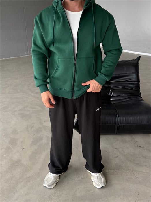 Zümrüt Fermuarlı Kapşonlu 3 İplik Hoodie Model 16