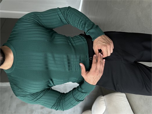 Zümrüt Geniş İnce Desenli Bisiklet Yaka Triko KNG
