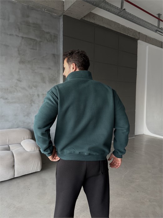 Zümrüt Yüksek Yaka Göğüs Fermuarlı Boxy Sweatshirt SNZ 5109