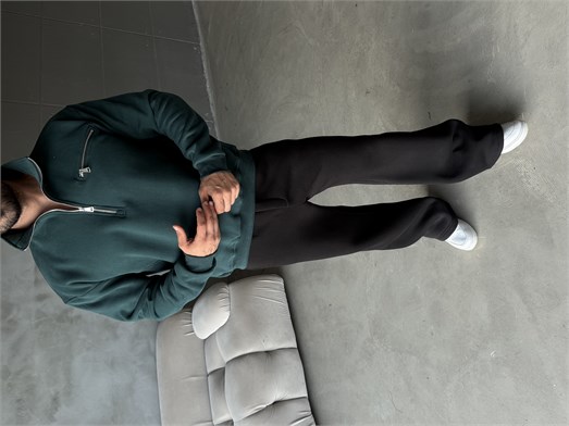 Zümrüt Yüksek Yaka Göğüs Fermuarlı Boxy Sweatshirt SNZ 5109