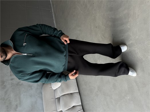 Zümrüt Yüksek Yaka Göğüs Fermuarlı Boxy Sweatshirt SNZ 5109