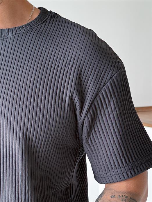 Antrasit Fitilli Pamuk Bol Kalıp Tişört JJ