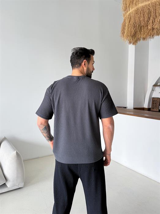 Antrasit Fitilli Pamuk Bol Kalıp Tişört JJ