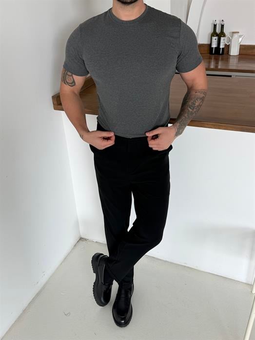 Antrasit Kısa Kol Penye Pamuk Likralı T-SHİRT SC