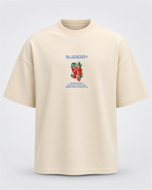 Bej Blueberry Baskılı Pamuk Tişört JJ  Y126