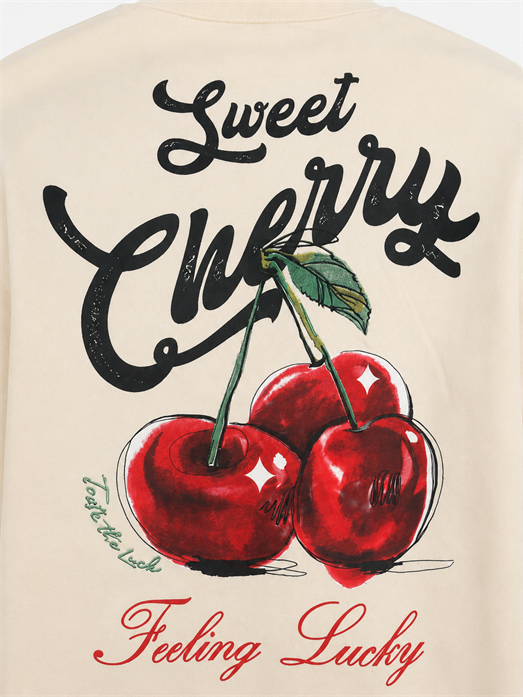 Bej Cherry Fırçalı Kumaş Pamuk Tişört JJ 26Y141