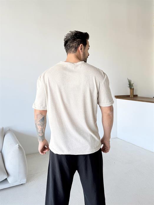 Bej Hırçıllı Pamuk Tişört 8158 PNC