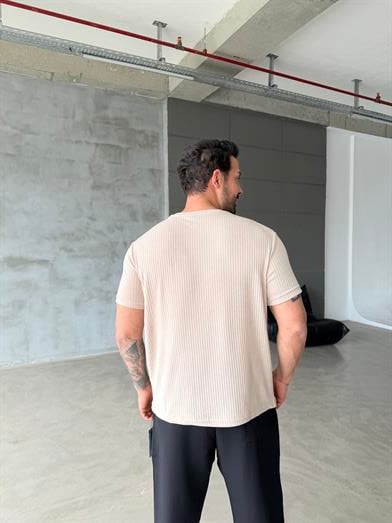 Bej Pamuk Örgü Düğmeli Fitilli Over Triko 71158 ESNT