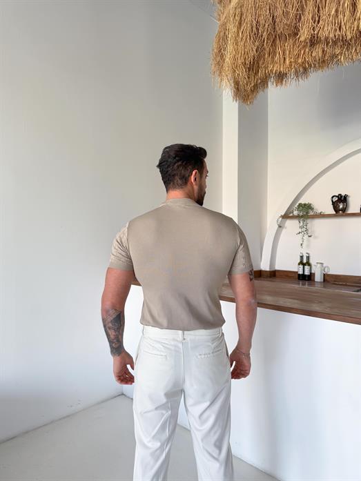 Bej Saç Örgü Bisiklet Yaka Triko TK