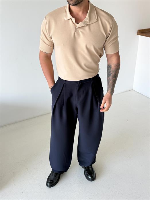 Bej Zra Krep Hemşire Yaka Tişört TK