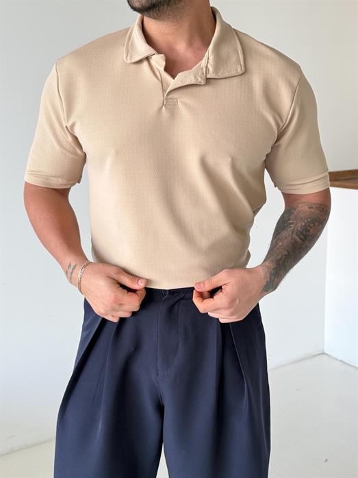 Bej Zra Krep Hemşire Yaka Tişört TK