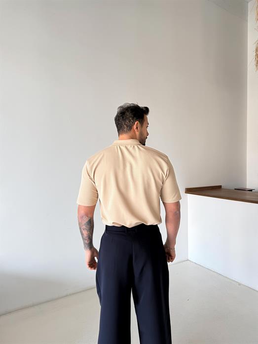 Bej Zra Krep Hemşire Yaka Tişört TK