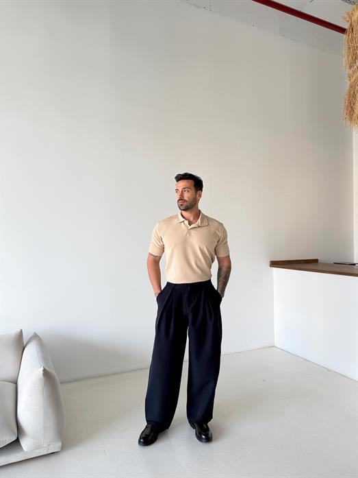 Bej Zra Krep Hemşire Yaka Tişört TK