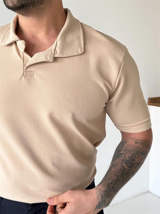 Bej Zra Krep Hemşire Yaka Tişört TK