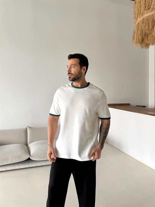 Beyaz Biyeli Özel Kalıp Tişört VMS V70-151