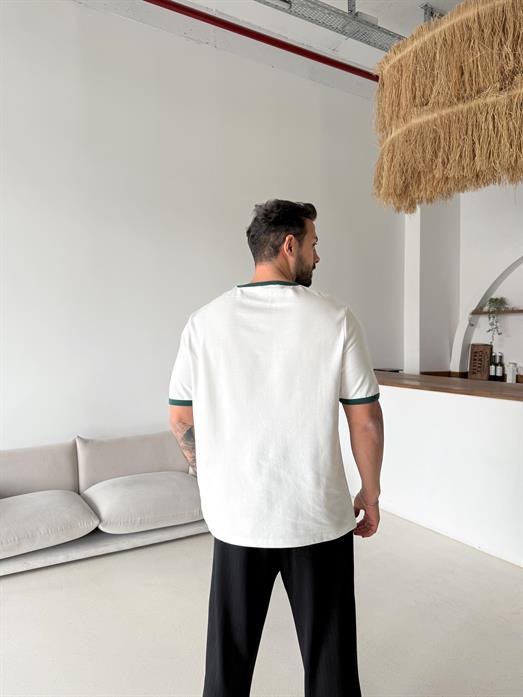 Beyaz Biyeli Özel Kalıp Tişört VMS V70-151