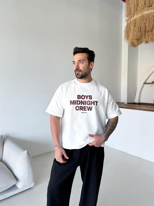 Beyaz Boys Baskılı Boxy Kalıp Tişört BRR 20217