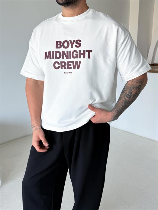Beyaz Boys Baskılı Boxy Kalıp Tişört BRR 20217