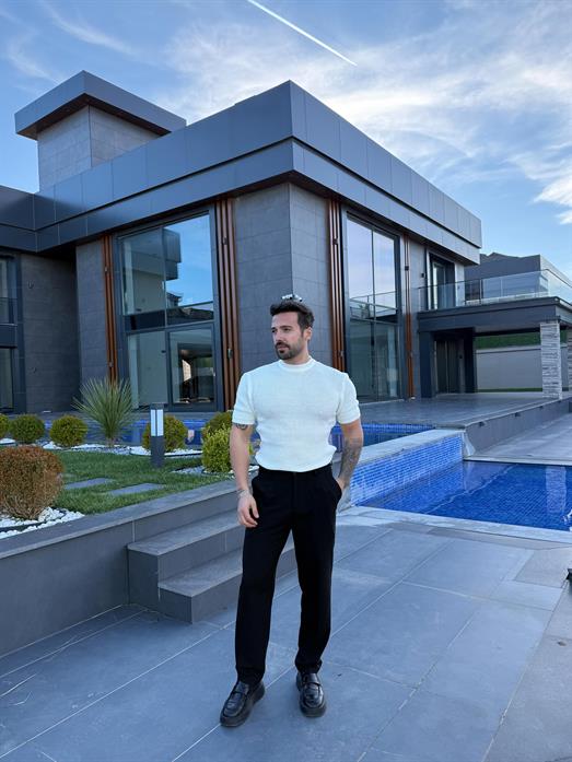Beyaz Çelik Pamuk Triko Slim Fit SNZ 7281