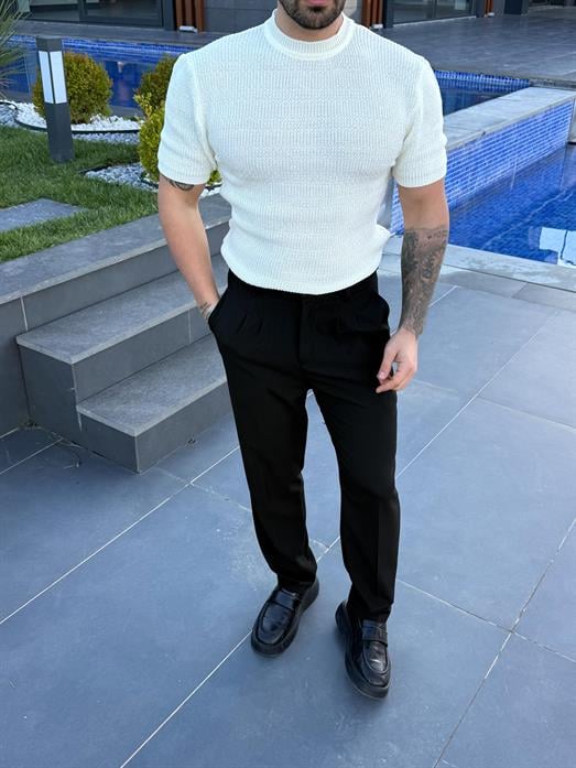 Beyaz Çelik Pamuk Triko Slim Fit SNZ 7281