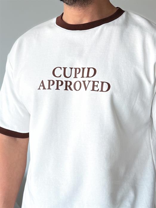 Beyaz Cupid Baskılı Pamuk Oversize Tişört N1368 SNZ