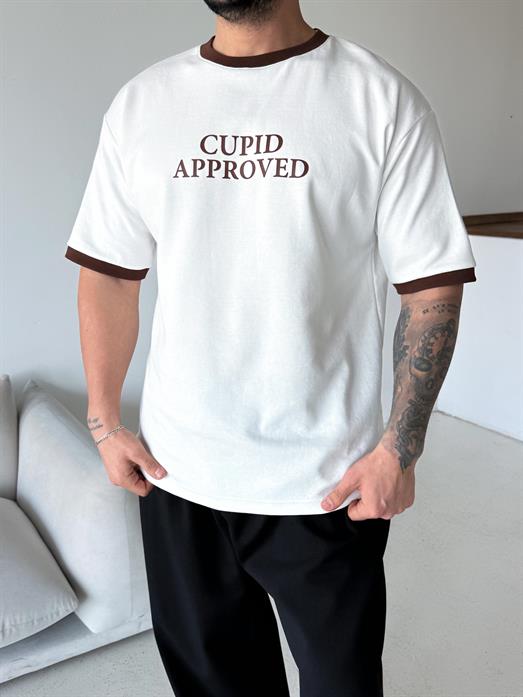 Beyaz Cupid Baskılı Pamuk Oversize Tişört N1368 SNZ