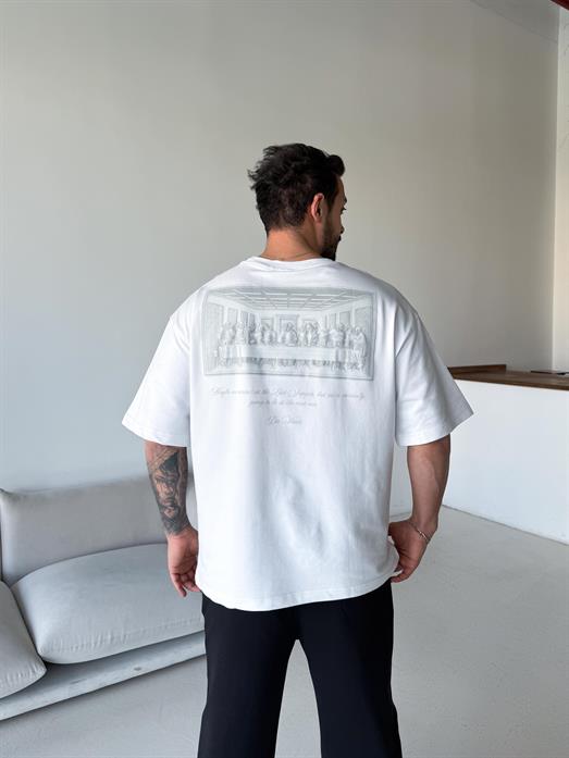 Beyaz Da Vinci İşlemeli Compak Tişört RSP 1030