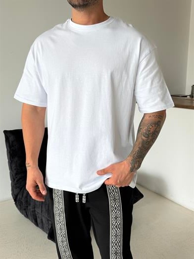 Beyaz Düz Pamuk Oversize T-SHİRT SC