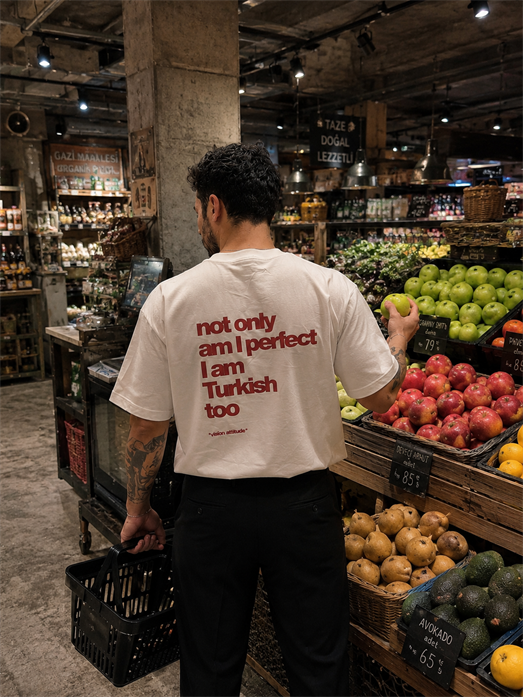 Beyaz I am Turkish Baskılı Oversize T-SHİRT SC