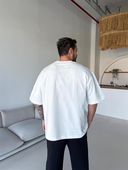 Beyaz Minimalism İşlemeli Compak Tişört RSP 1031