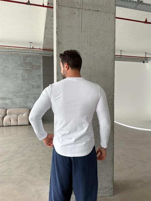 Beyaz Penye Pamuk Basic Uzun Kol T-shirt SC