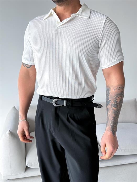 Beyaz Polo yaka varşova düğmeli Triko Antioch 9382