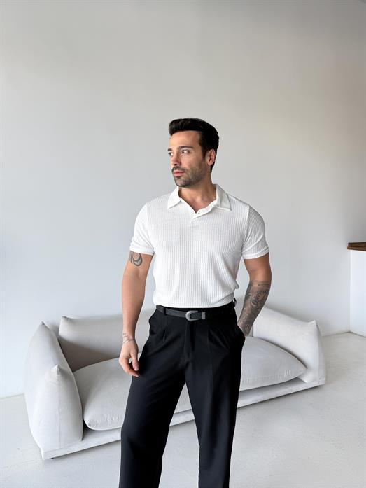 Beyaz Polo yaka varşova düğmeli Triko Antioch 9382