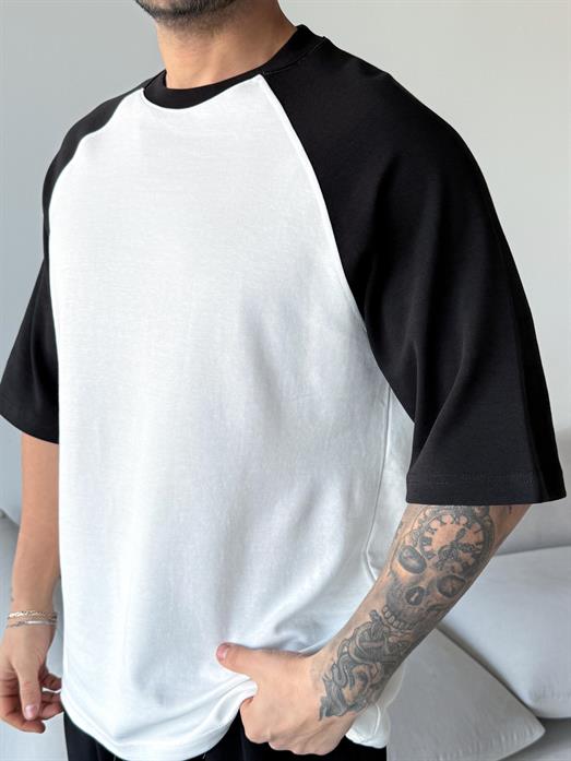 Beyaz Reglan kol parçalı Oversize tişört ESNT 71125