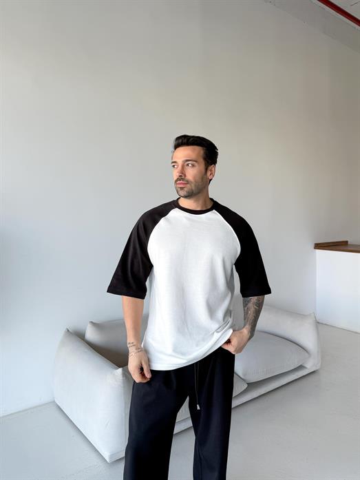 Beyaz Reglan kol parçalı Oversize tişört ESNT 71125