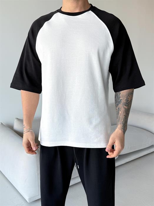 Beyaz Reglan kol parçalı Oversize tişört ESNT 71125