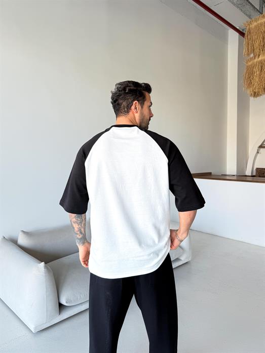 Beyaz Reglan kol parçalı Oversize tişört ESNT 71125