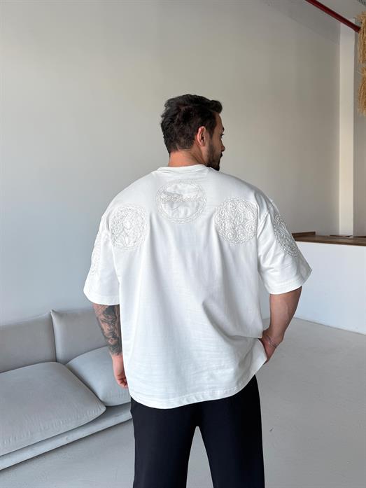 Beyaz Rosette Nakış İşleme Compak Tişört RSP 1036