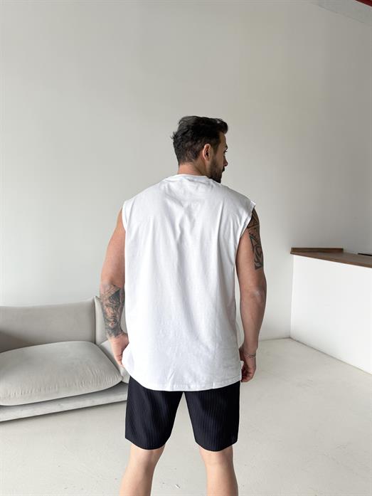 Beyaz Sıfır Kol Compak Oversize Atlet LNS 49010