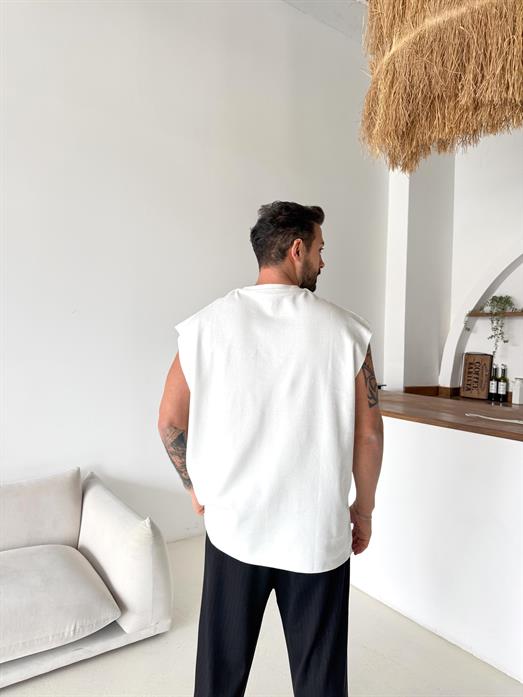 Beyaz Sıfır Kol Oversize Compak Atlet VMS V70-56