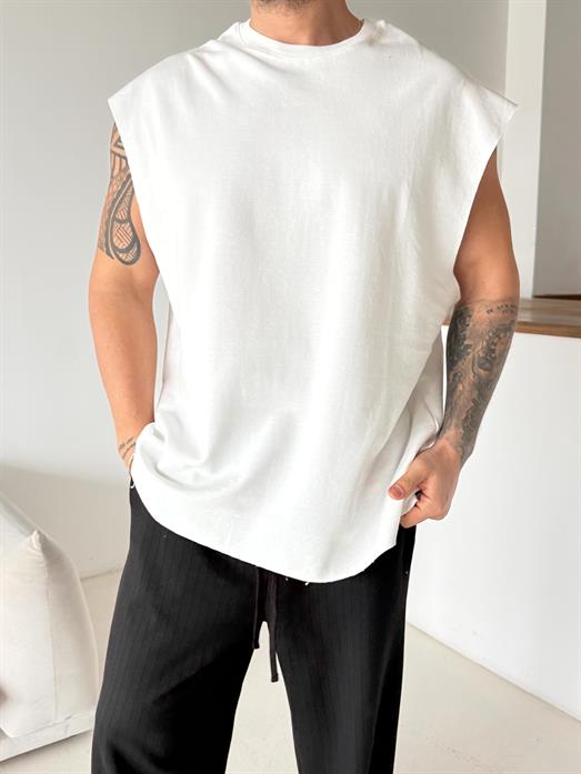 Beyaz Sıfır Kol Oversize Compak Atlet VMS V70-56