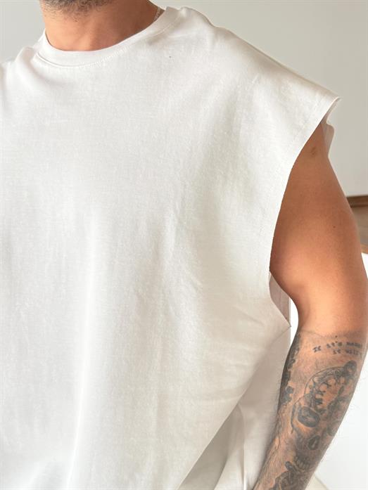 Beyaz Sıfır Kol Oversize Compak Atlet VMS V70-56