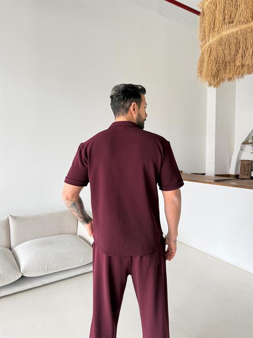 Bordo Gramajlı Crep Kısa Kol Gömlek 19200 LNS