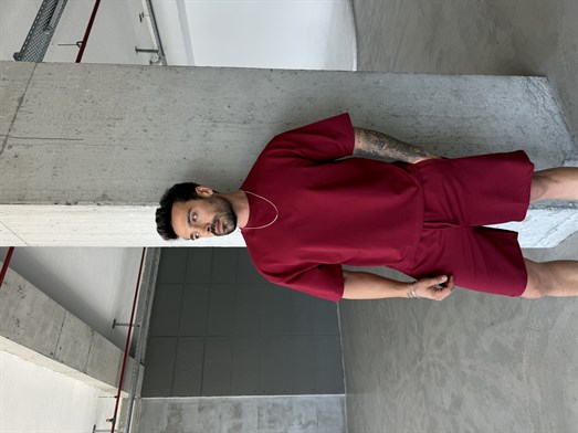 Bordo İki İplik Pamuk Tişört SNZ 1495