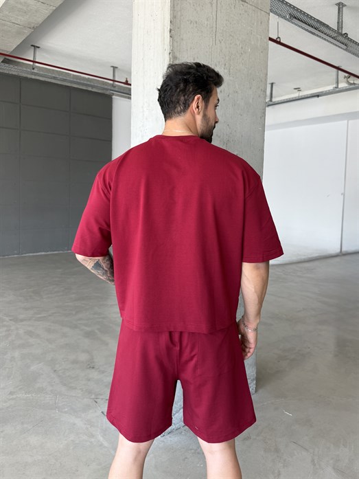 Bordo İki İplik Pamuk Tişört SNZ 1495
