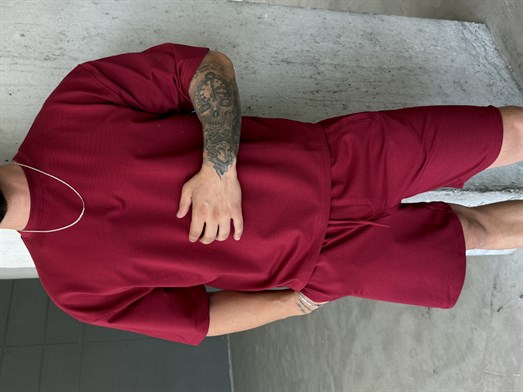 Bordo İki İplik Pamuk Tişört SNZ 1495