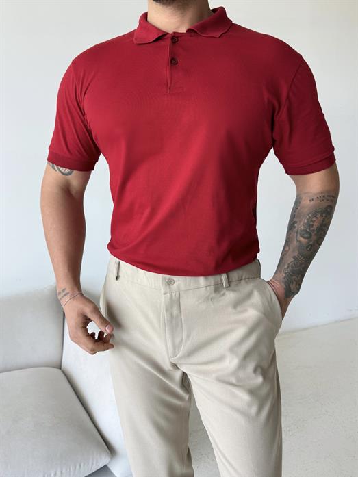 Bordo Pamuk Penye Lacos Polo Yaka SC