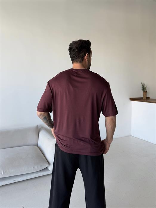 Bordo Üç düğmeli Rahat Kalıp Oysho Tişört 8160 PNC